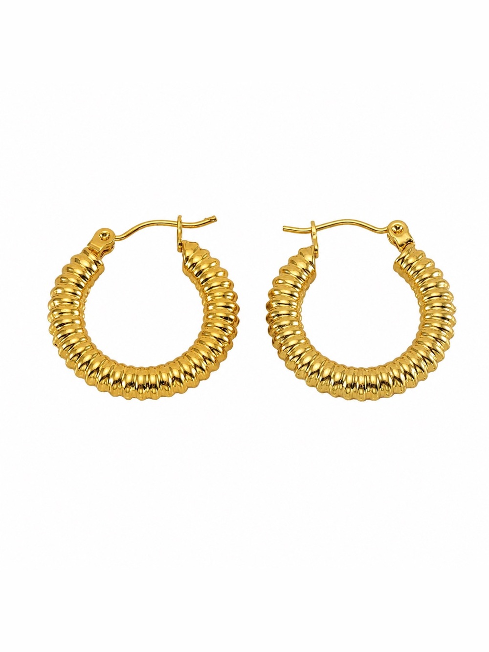 Gold Ribbed Hoop Earrings | Gold Plated Stainless Steel Hoops